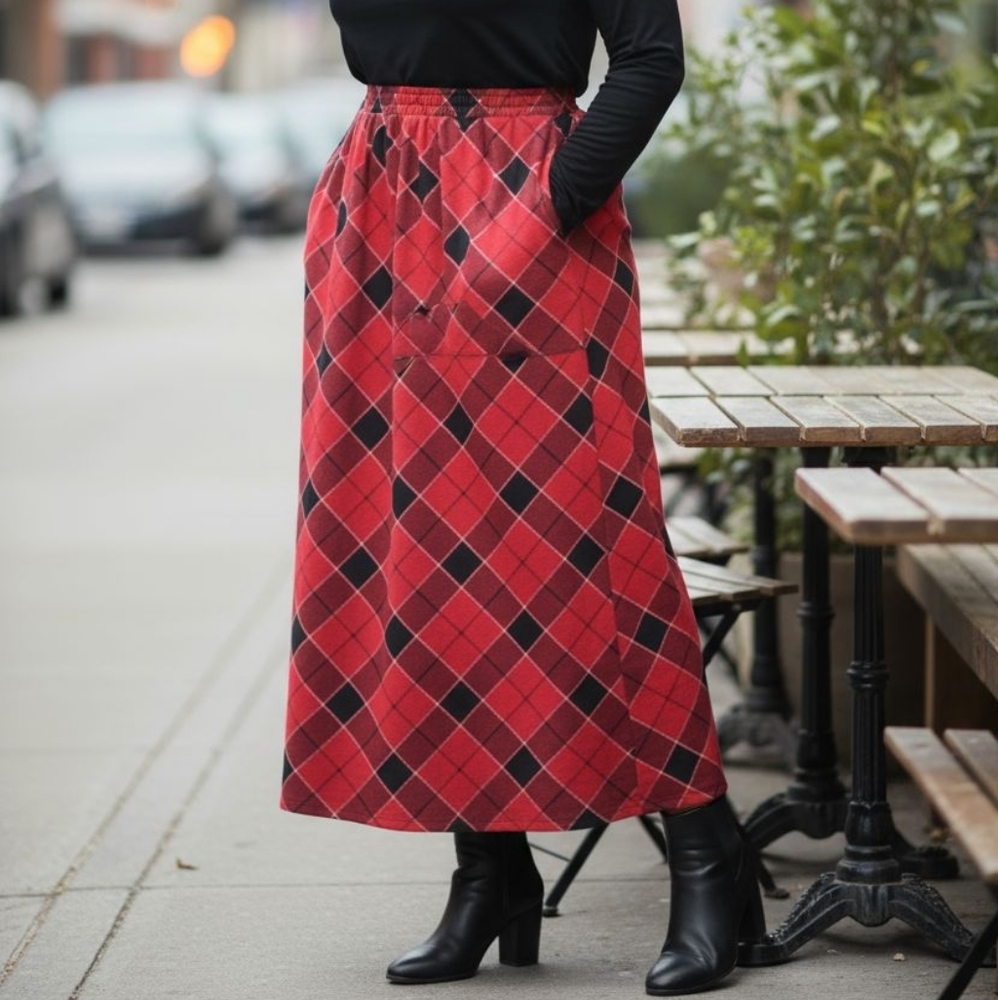 Cathy Daniels Red and Black A-Line Skirt, Holiday, Forestcore, Whimsygoth